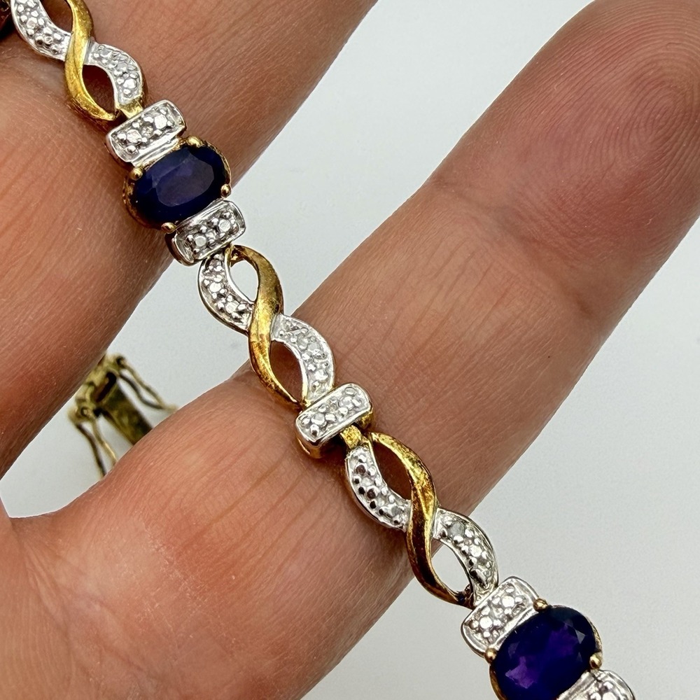 Vtg Ross Simons Amethyst 925‎ Sterling Silver Gold Vermeil Tennis Bracelet Sz 7